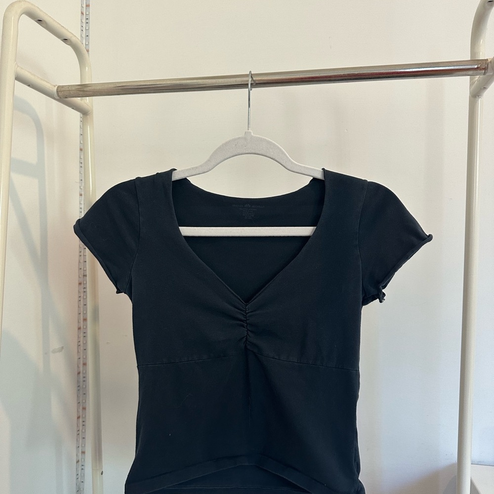 Brandy Melville Black Fitted Cap Sleeve Tie Front Tee